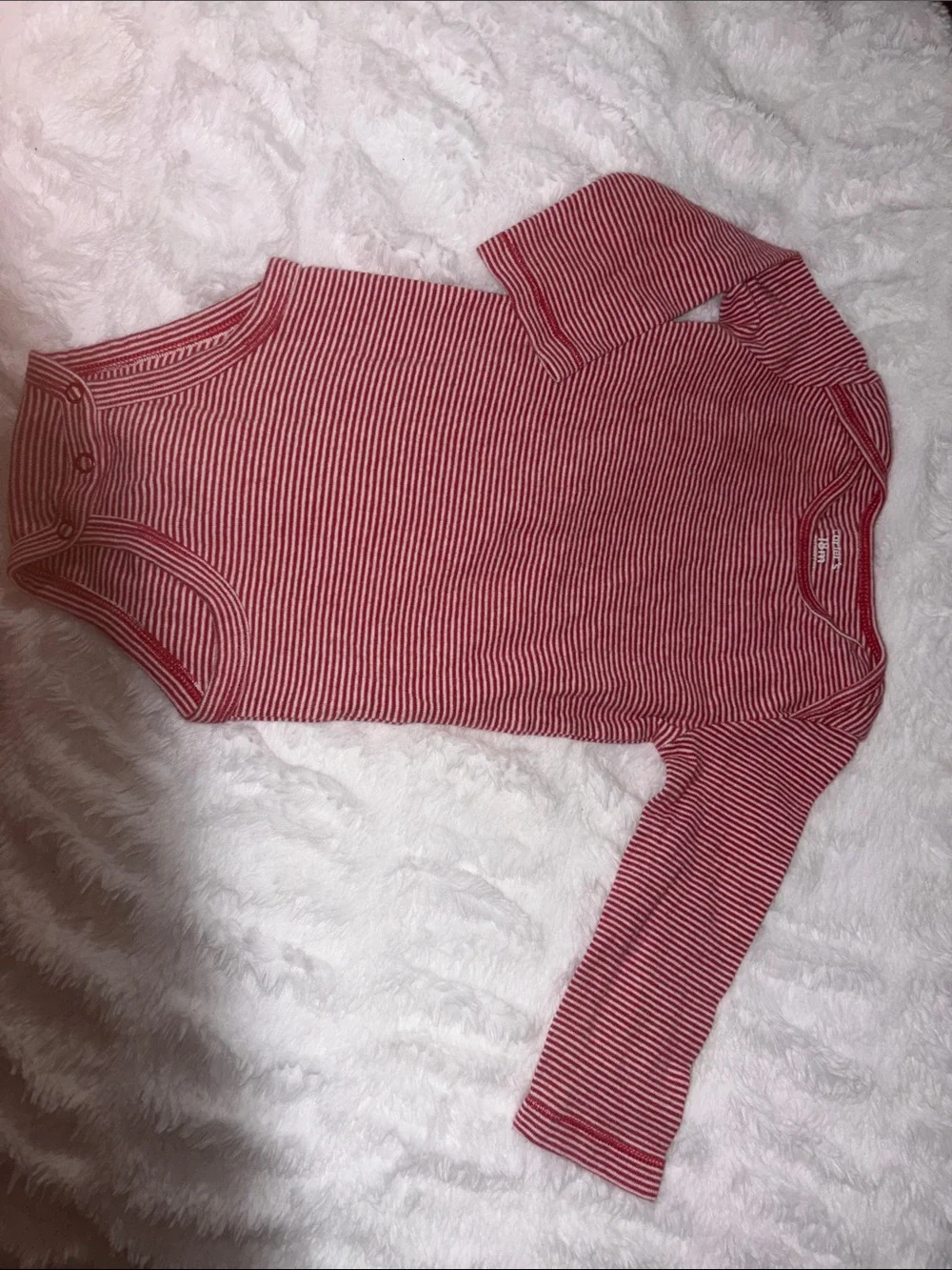 Carter's Red and White Striped Long-Sleeve Baby Bodysuit